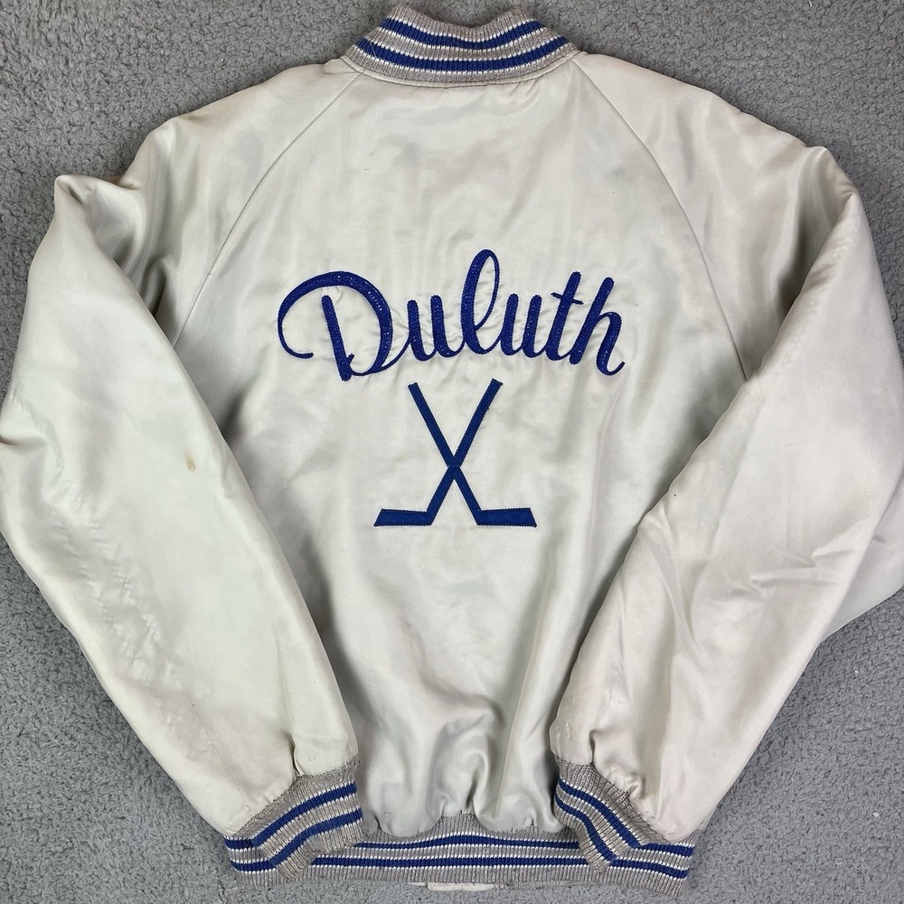 Vintage Duluth Hockey Satin Jacket‎ Minnesota Button Up Varsity Coat
